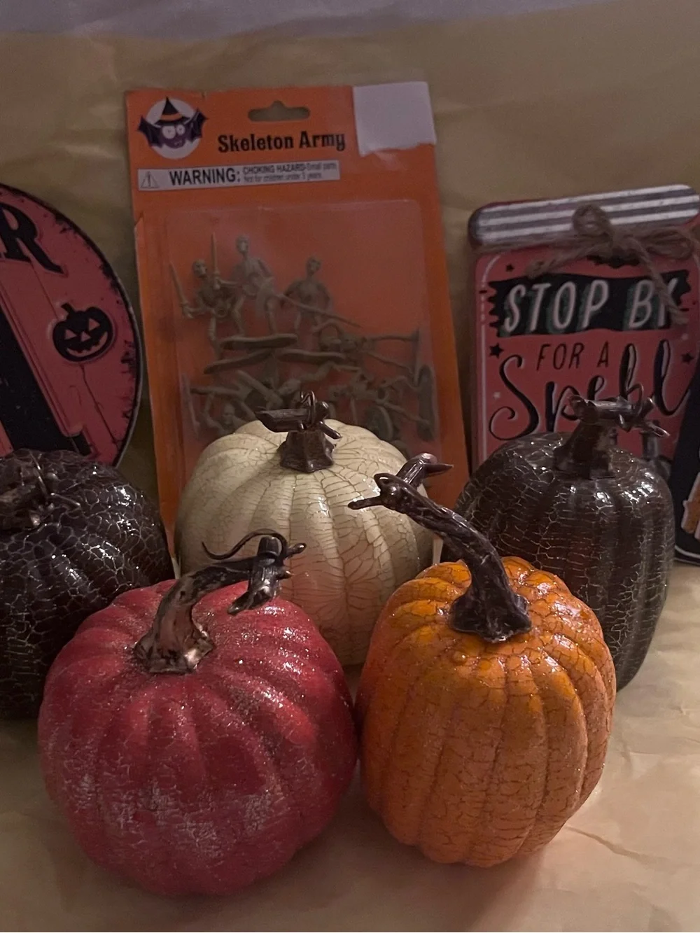 Happy Halloween 🎃 Festive Crackle Ceramic Pumpkin Set - Orange, White, Red, Brow